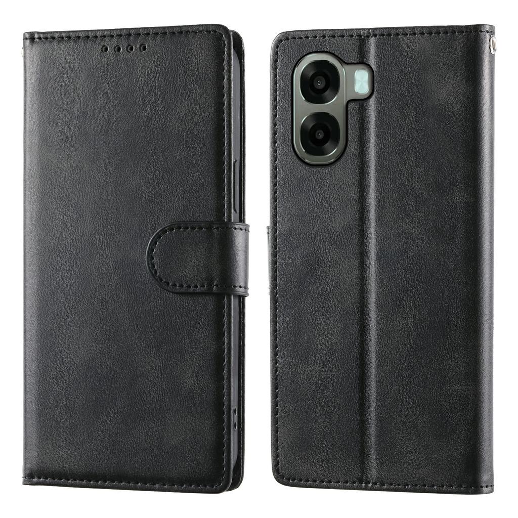Phone Case For Oppo A6x 5G / A6x 4G Stand Wallet Calf Texture PU Leather Flip Phone Cover with Wrist Strap