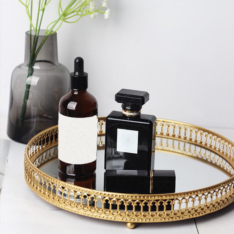 1PC Oglindă Ins Style Metal Decorat Home\t Organizator Scandinav Bijuterii Tavă Depozitare Desktop Lumină Lux