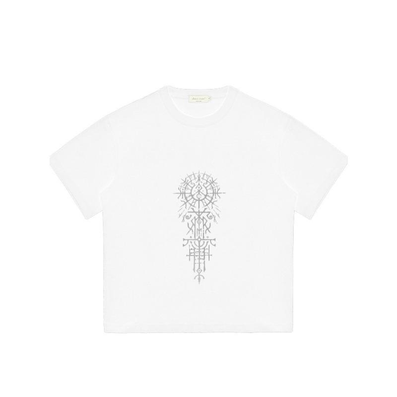 White Oversized T-Shirt with Nordic Symbol Print for Casual Wear