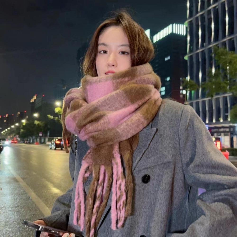 

Клетчатый шарф в шахматную клетку, мягкие роскошные шарфы, женские зимние теплые шарфы двойного назначения, длинная шаль, винтажные утолщенные шарфы из пашмины 200*30cm розовый