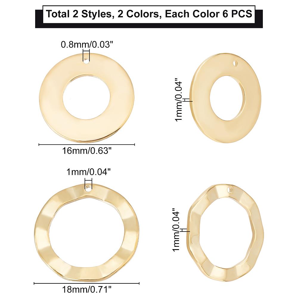 24Pcs 4 Style 201 Stainless Steel Pendants Ring Mixed Color 16~18x1mm Hole: 0.8~1mm 6pcs/style