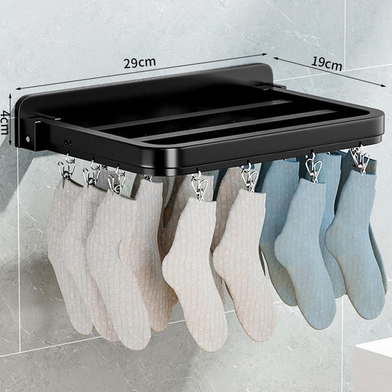 Laundry Organizer 12/20/26 Hooks Shelf Bra Underwear Fixed Wall Mounted Socks Clips Aluminium Alloy No Drilling Black
