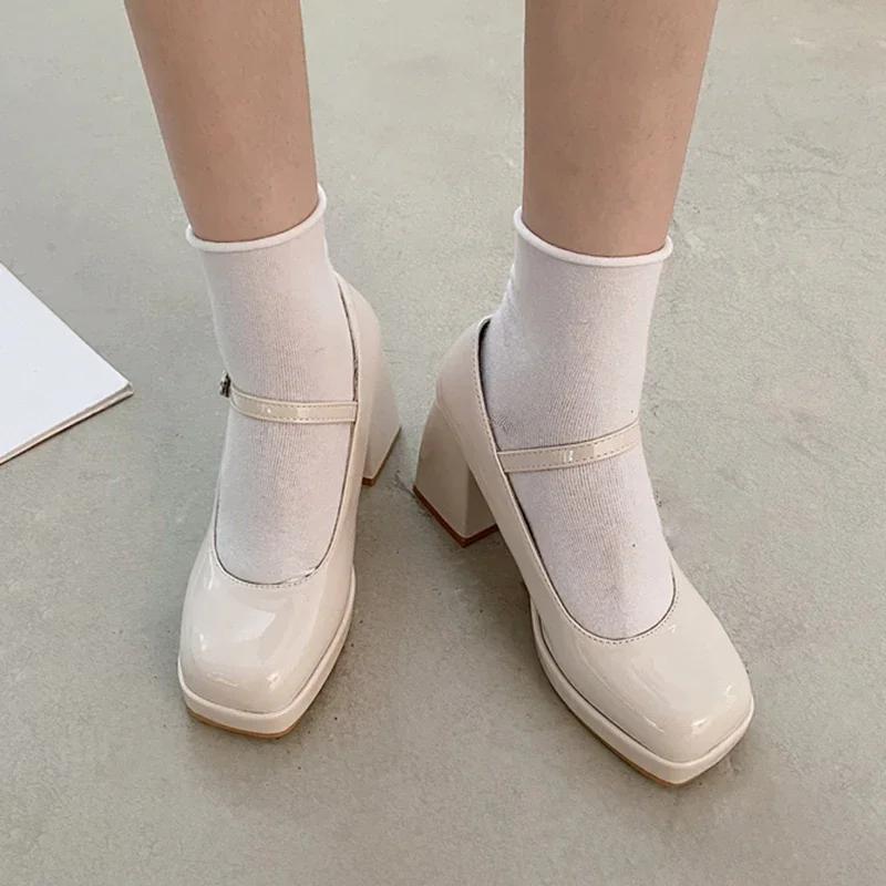 Fashion Patent Leather High Heel Mary Jane Shoes Women Elelgant Buckle Strap Platform Pumps Woman Chunky Heels Punk Lolita Shoes Female