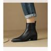 Botas Femininas de Couro Preto Cano Curto Zíper Lateral Decoradas Baixas Chelsea Botas Mulher Vintage Marrom Outono Cavaleiro Botinhas Mulheres