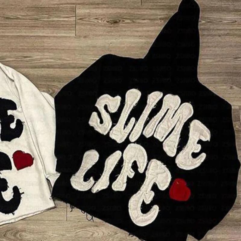 European and American Personality Fun Contrast Letter Embroidered Fashion High Street Pullover Hoodie L