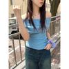 Women's Blue Striped Off Shoulder Top Sleeveless Slim Fit Casual Summer Blouse