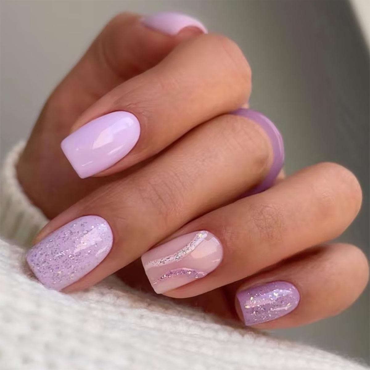 

Icy Purple Glitter Press-On Nail Tips - European & American Girly Nail Art Patches
