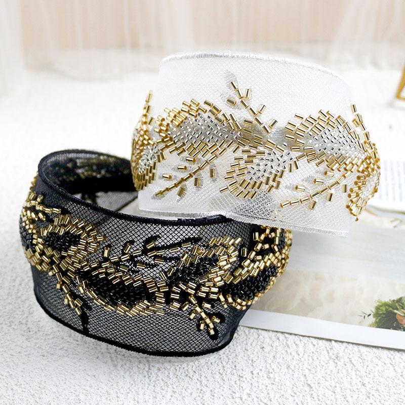 Aesthetic Hair Accessories Wind Beaded Simple Temperament, Bridal Hair Accessories Mesh Breathable Wide-Edge Headband Hair Accessories