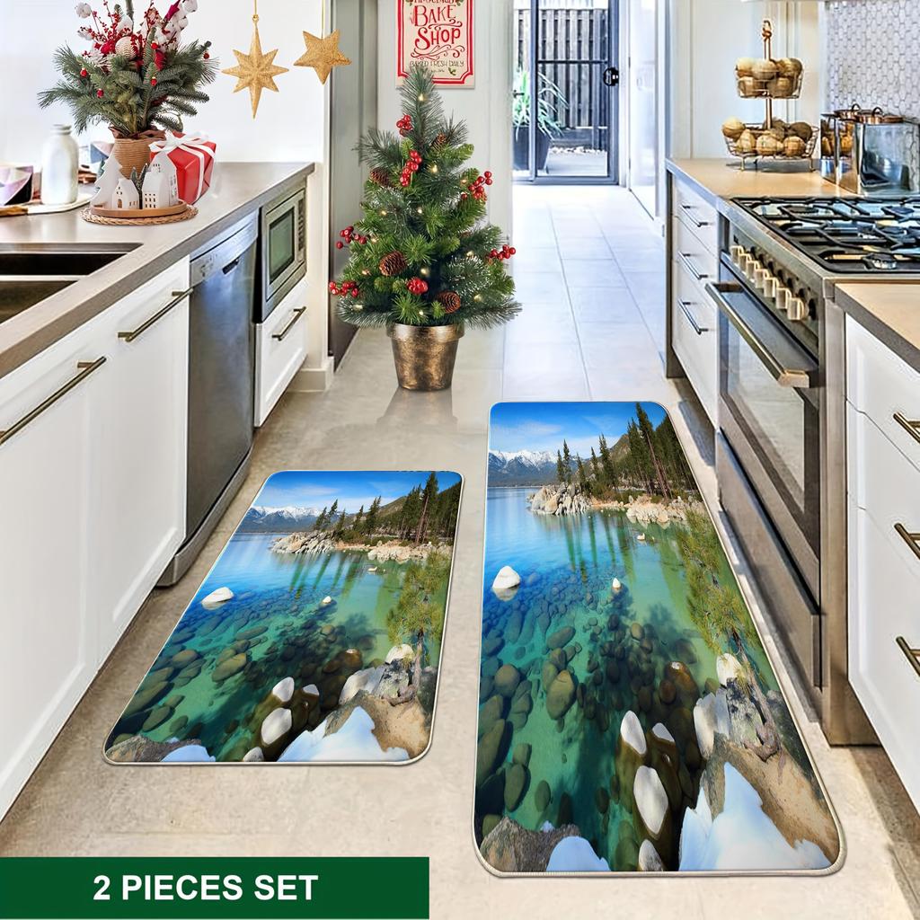 1 Stück Anti-Ermüdungs-Küchenteppiche, See-Druck Wasserdicht Rutschfest Dick Gepolsterte Küchenmatte Hochbelastbare Komfort-Stehmatte für Küche