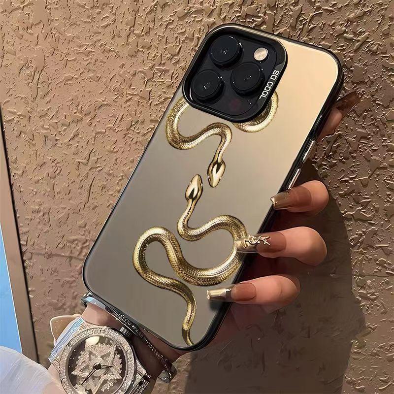 Creative Golden Snake Phone Case for Samsung A15 A16 A24 A25 A35 A54 A55 Galaxy S24 23 21 S25 Ultra Plus S24 FE Silver IMD Cover