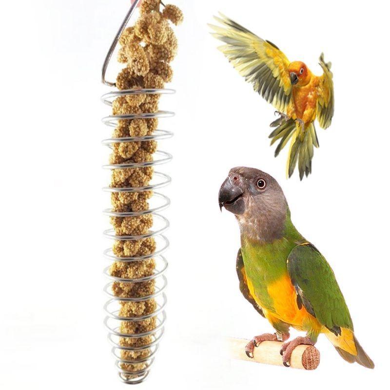 Stainless Steel Feeding Device Birds Cage Feeder Parrot Bird Food Fruit Basket Toys