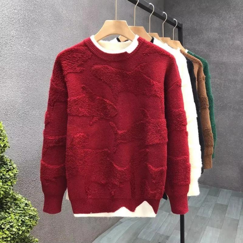 Autumn Winter Fashion Round Neck Long Sleeve Solid Sweaters Men's Clothing Casual All-match Warm Simplicity Knitting