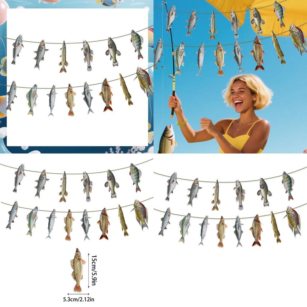 Fish Party Banners For Event Decoration Paper Pull Flags For Celebrations