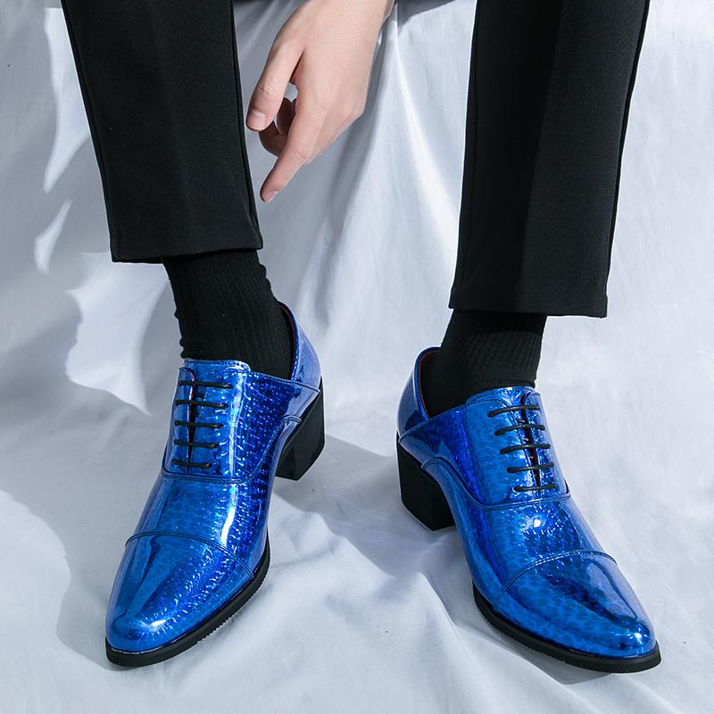 Luxury Brand Groom's Banquet Men's Dress Shoes Pointed Gold Men’s Split Leather Shoes High-end Office Shiny Leather Shoes