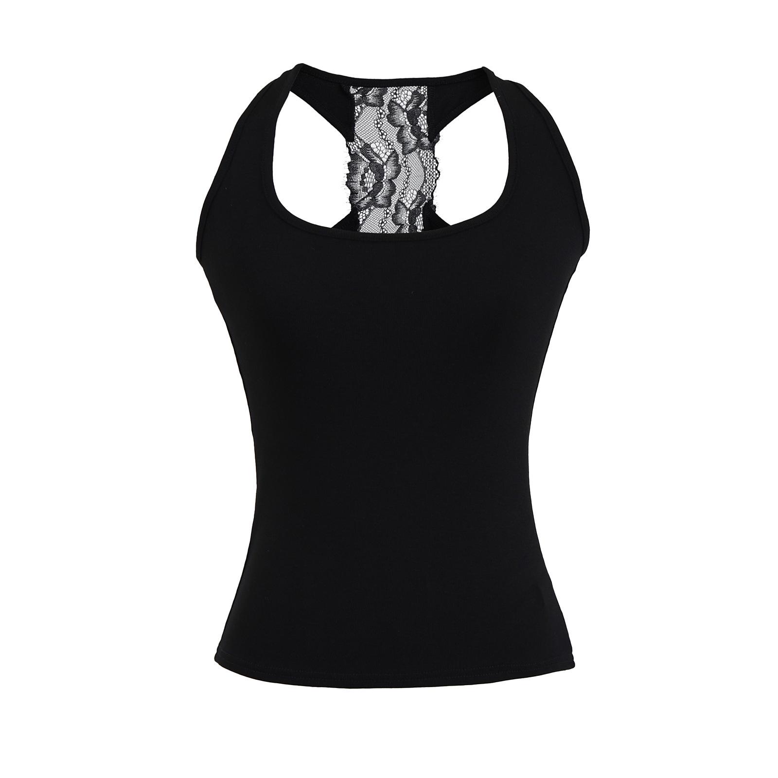 

Американская сексуальная майка-борцовка с кружевом, приталенная, с квадратным вырезом Large чёрный