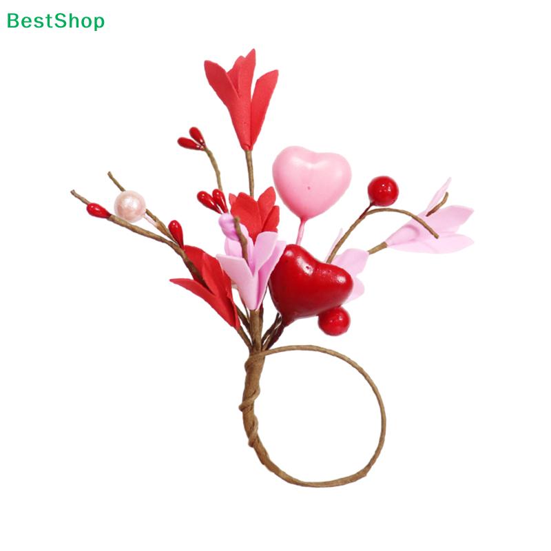 Valentine's Day Napkin Ring Decor - Romantic Heart & Flower Design,for Wedding/Anniversary/Dinner Party Decoration