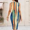 Women Plus Size Round Neck Sleeveless Multicolor Printed Bodycon Midi Dress