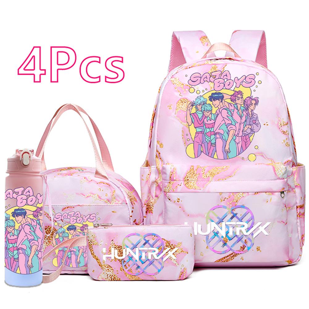 4Pcs/set K-Pop Printed Backpack Handbag Pencil Case with 750Ml Water Bottler for Teenager Boy Girl Schoolbag Large Capacity Bookbag Kid Gift Mochila