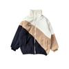 Men's Autumn/Winter Lambswool Color-Block Jacket - Trendy, Versatile, Loose Fit with Stand Collar