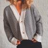Striped Knitted Cardigan Women's Loose Sweater Single Breasted Buckle Casual Long Sleeved Jacket Warm Comfortable Commuter Tops Autumn and Winter