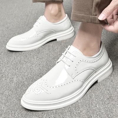 2024 Neu Herren Qualität Blockgeschnitzte Lackschuhe Weiß Hochzeitsschuhe Größe 38-48 Schwarzes Leder Weiche Herren Kleiderschuhe