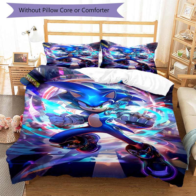 3pcs Sonic1 Design Cover Set - HD Printed Bedding with 1 Cover and 2 Pillowcases - Perfect for Home and Dorm Decor