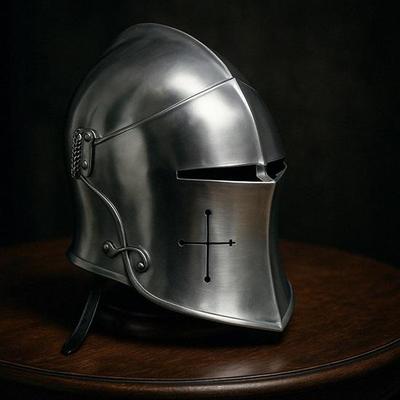 Elmo Barbuta Medievale con Visiera Acciaio 18g Armatura da Cavaliere Elmo da Guerriero per LARP, Cosplay, Rievocazione