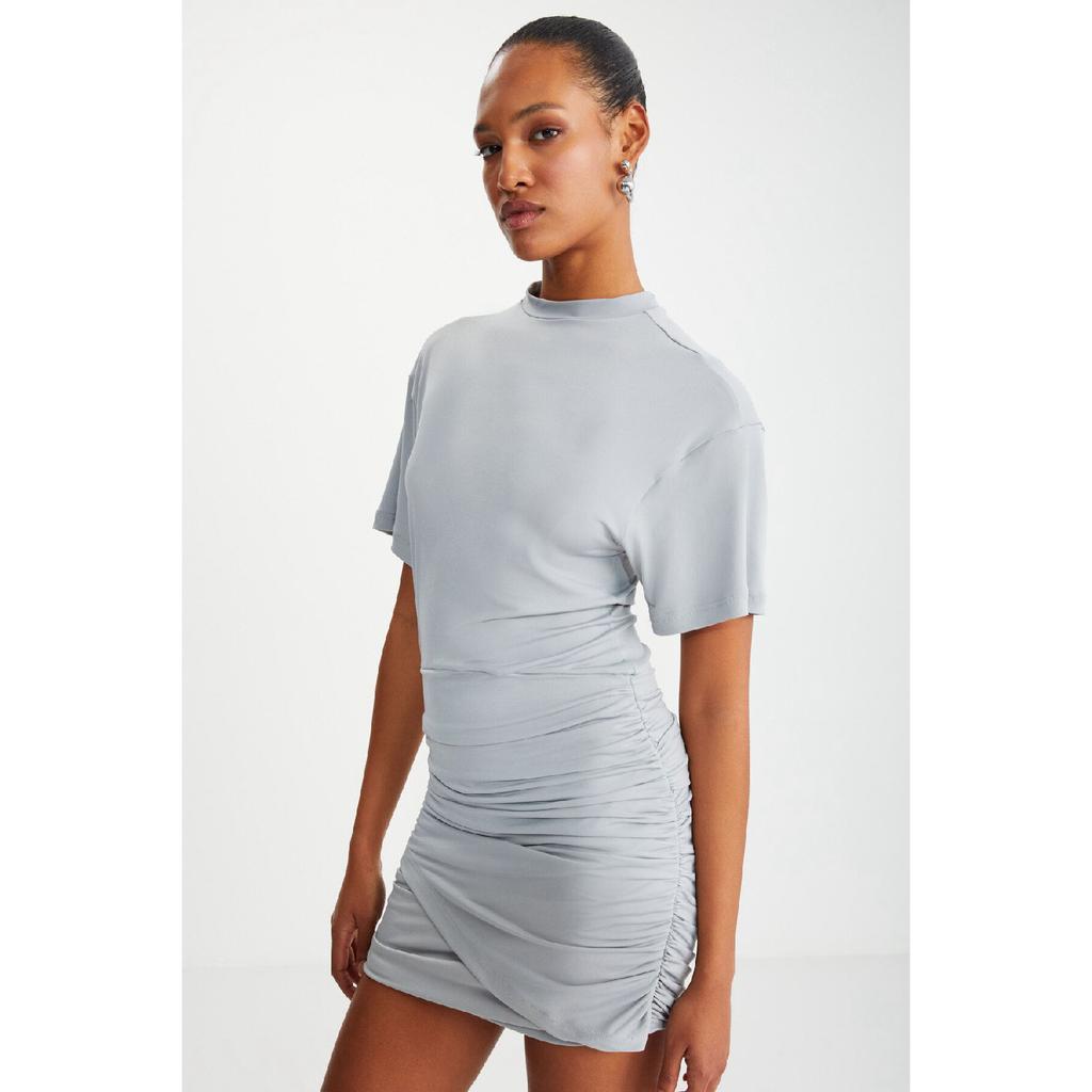 Zaya Women's Crew Neck Skirt Draped Black Dress