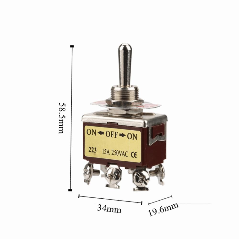 ON-Off-ON 3 Position Momentary Toggle Switch 12mm Button 6 Pin Rocker Switch 15A 250VAC Heavy Duty Spring Loaded Toggle