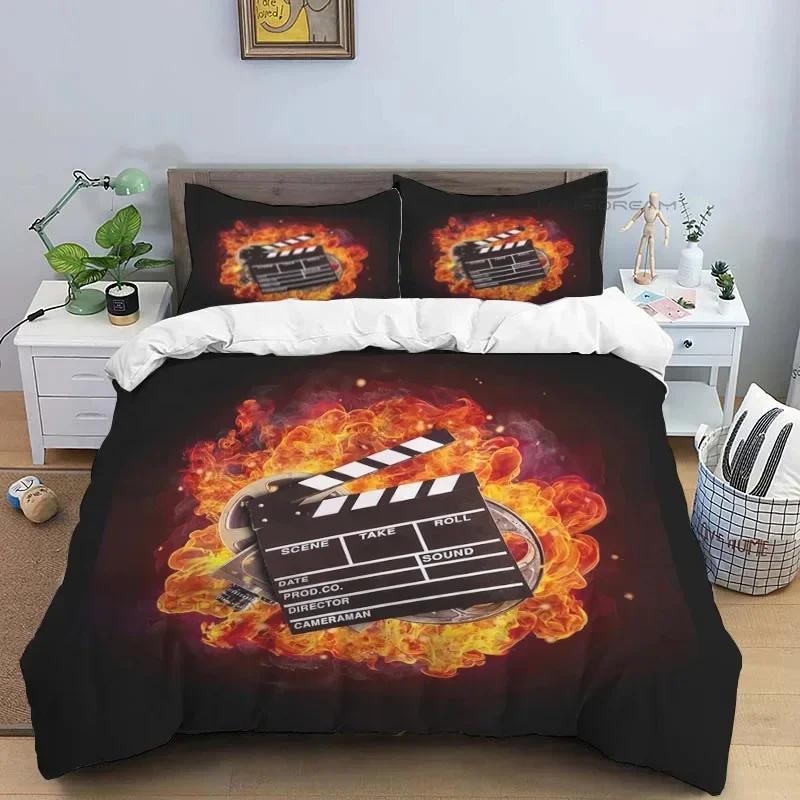 Movie Film Clap Board Patterns Comforter Bedding Set,Duvet Cover Bed Set Quilt Cover Pillowcase,King Queen Size Bedding Set