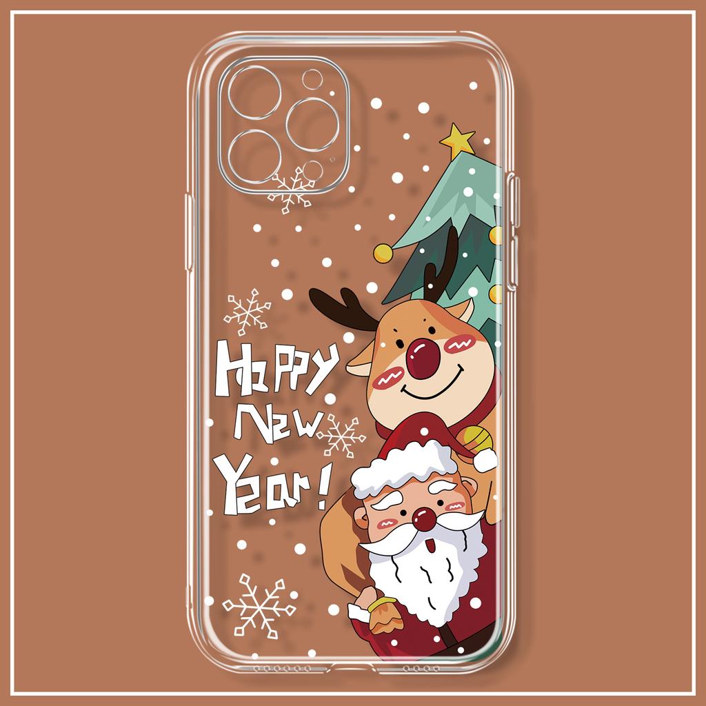 Husă transparentă pentru telefon pentru Crăciun Fericit pentru iPhone 15 14 13 12 11 Pro Max XS Max X XR 8 7 Plus Cadouri de An Nou Fericit Husă din spate moale, rezistentă la șocuri