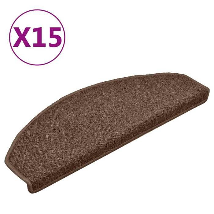 VidaXL Tapis d'escalier 15 pièces 65 x 24 x 4 cm Marron Demi-rond Grand 322367