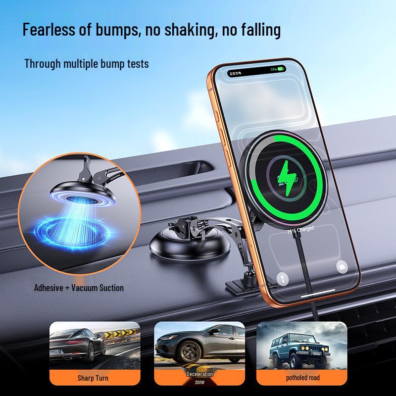 25W Magnetic Car Phone Holder with Wireless Charging and Suction Cup Mount