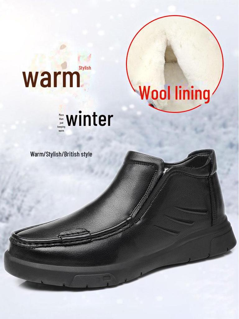 Herren Winter Echtleder Wollfutter Freizeitschuhe mit Samtverdickung