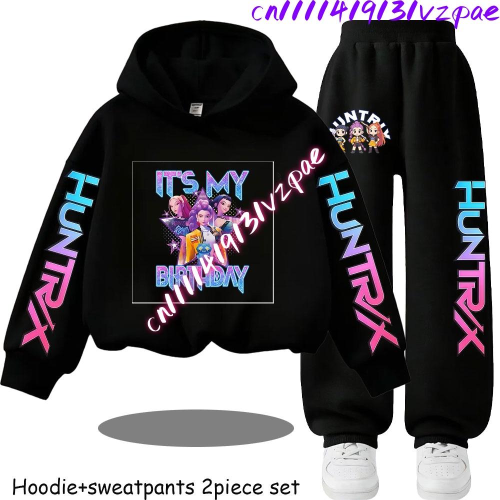 TZWY2026 Autumn KP Op Girls Print Clothing Children Hoodie 2pcs Set Pants Suit Kids Tracksuit Splice Sport Tracksuits
