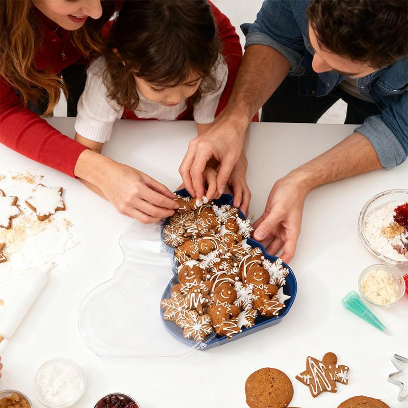 Christmas Serving Tray, Christmas Cookie Box With Lid, Cute Holiday Gingerbread Man Snowflake Tree Storage Container For Snacks