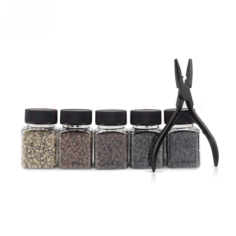1000Pcs 4.0mm Micro Rings Beads With Stainless Steel Microlinks Hair Extension Pliers For I Tip Hair Extension Tools