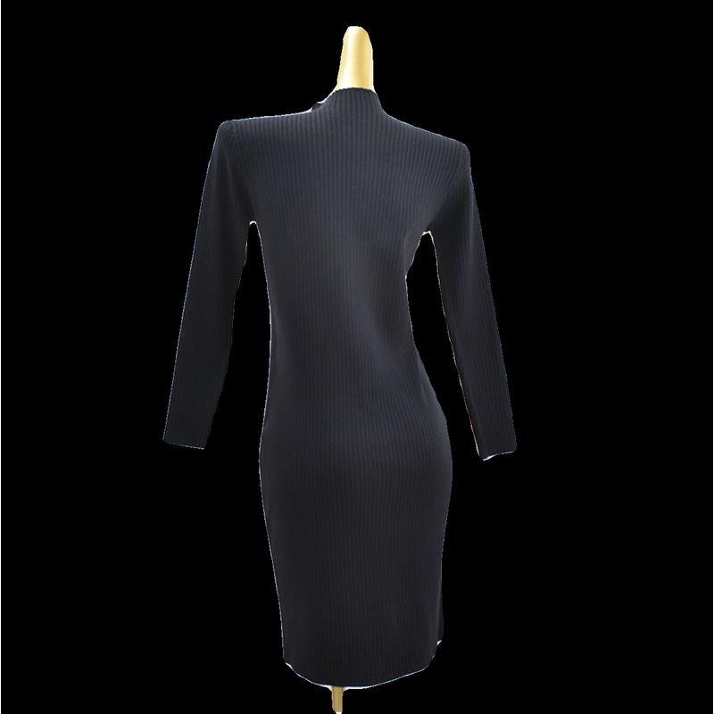 Half-High Collar Long Sleeves Silm Sheath Pure Color Knitting Sweater Mid Length Long Length Dress Women's Inner