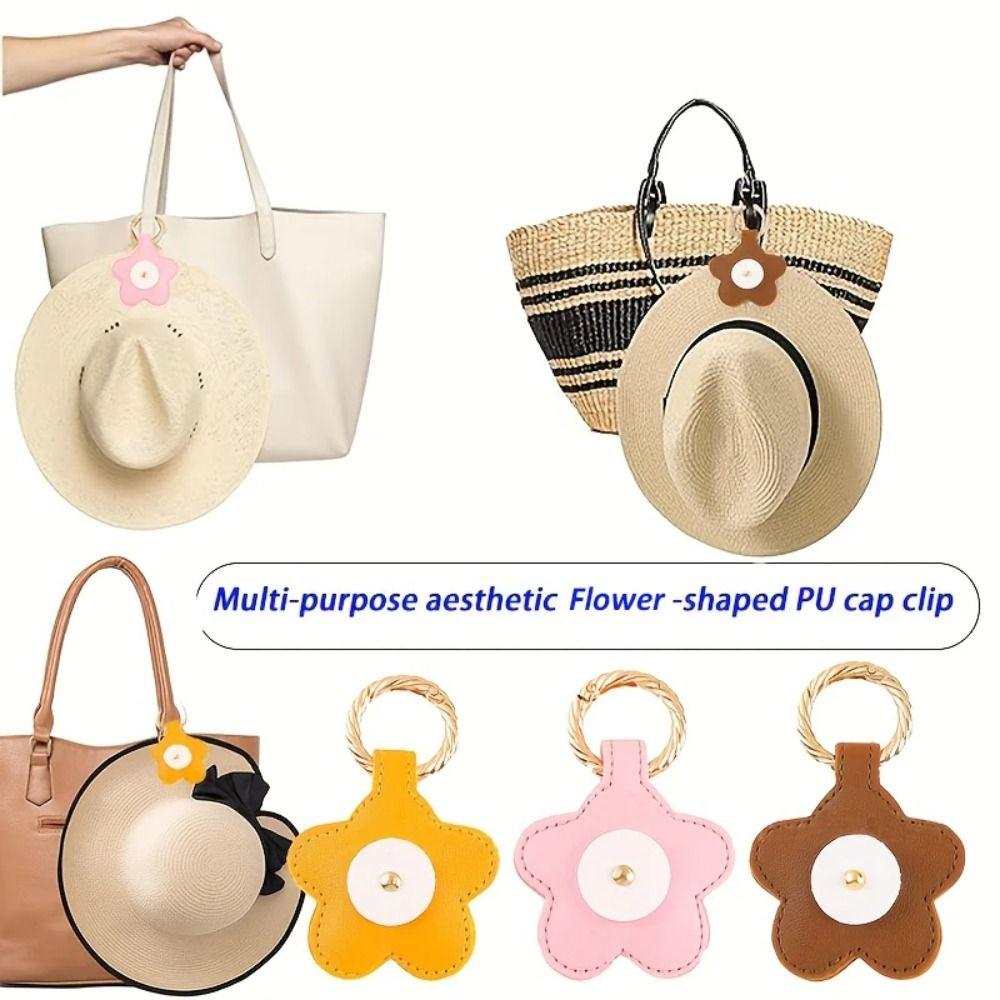 PU Leather Magnetic Hat Clip Portable Durable Travel Sun Hat Holder Flower Design Travel Bag Accessories Outdoor Activities