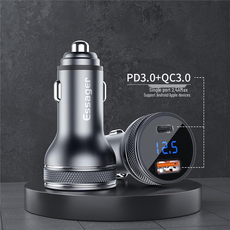 

Автомобильное зарядное устройство ESSAGER King Kong с двумя портами 36 Вт и цифровым дисплеем, из алюминиевого сплава, быстрая зарядка для автомобильных прикуривателей.
