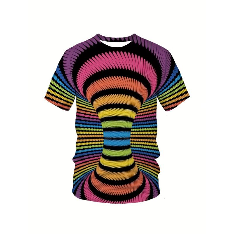 Men's Rainbow Optical Illusion 3D Printed T-Shirt Casual Short Sleeve Crewneck Top Cool Vortex Swirl Geometry Graphic Tee Summer Streetwear Clothes