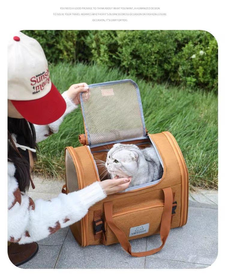 Expandable Breathable Pet Backpack: Large Capacity, Double Shoulder & Handheld for Dogs and Cats