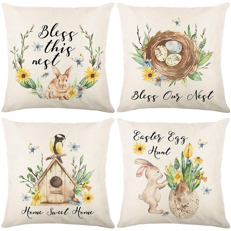 Easter Pillow Print Pillowcase Cartoon Rabbit Print Square Pillowcase Sofa Cushion Pillow