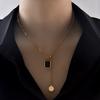 Minimalist Geometric Emerald Green Titanium Steel Pendant Necklace Women Adjustable Water Wave Chain Fashion Jewelry