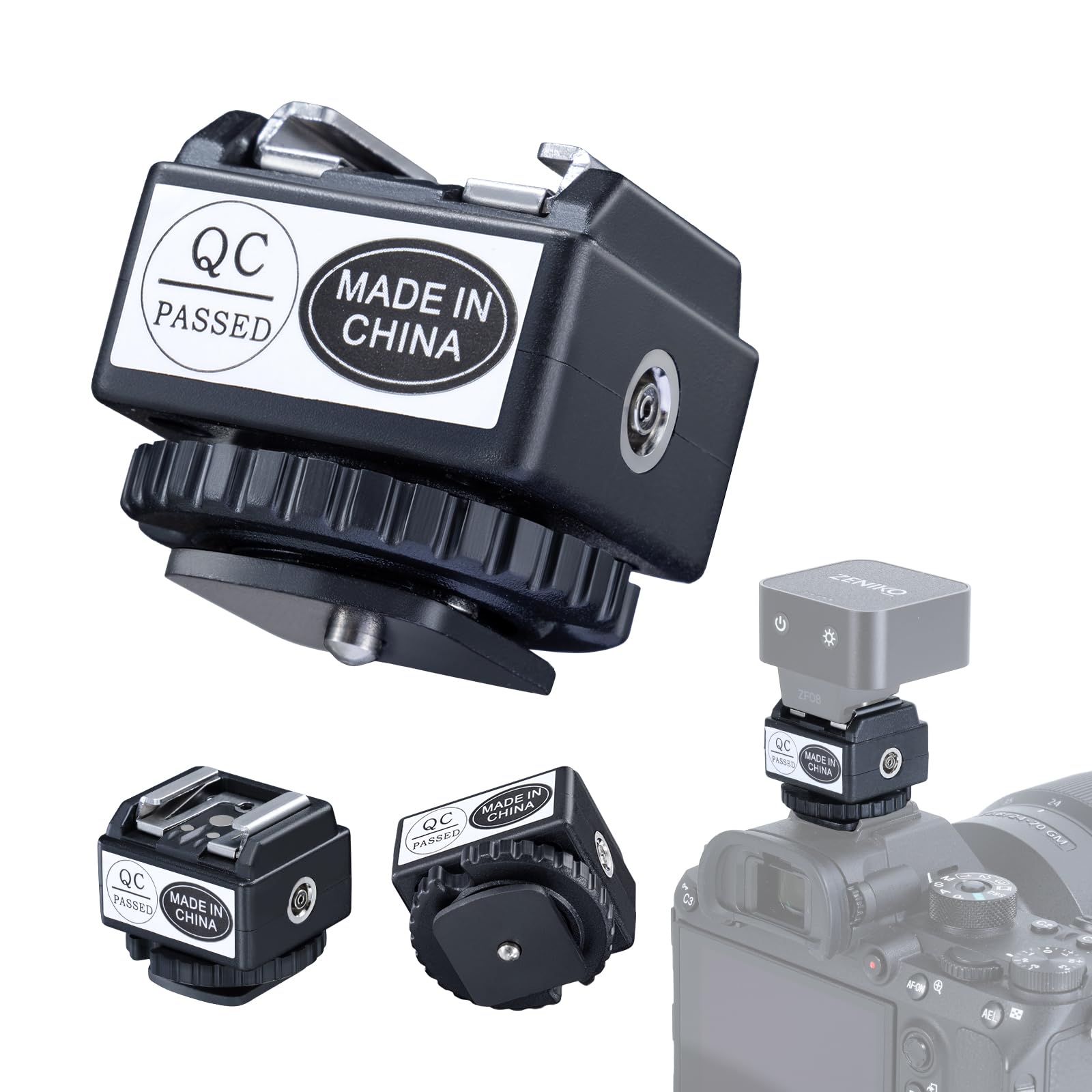 

flash hot shoe a flash hot shoe converter to a hot shoe Universal compatible with Zeniko Ulanzi Godox and telephoto C-N2 riser, base. ZF04, ZF08, F12, чорний