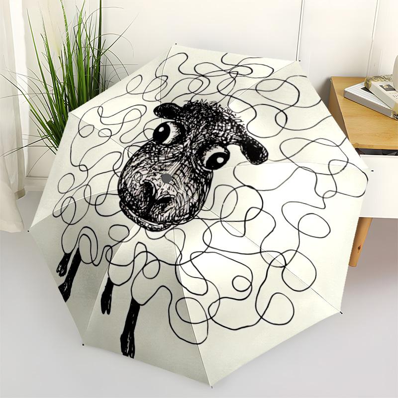 1pc Sheep Drawing Automatic Folding Umbrella Automatic Open/Close, 8-Rib Durable Frame, Compact Travel Umbrella Suitable029