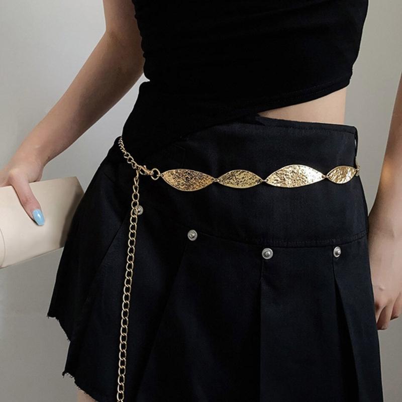 Stylish Antique Silver Tone Leaf Pattern Belt Chain Portable Fashion Accessory for Casual Outfits and Festival Wear