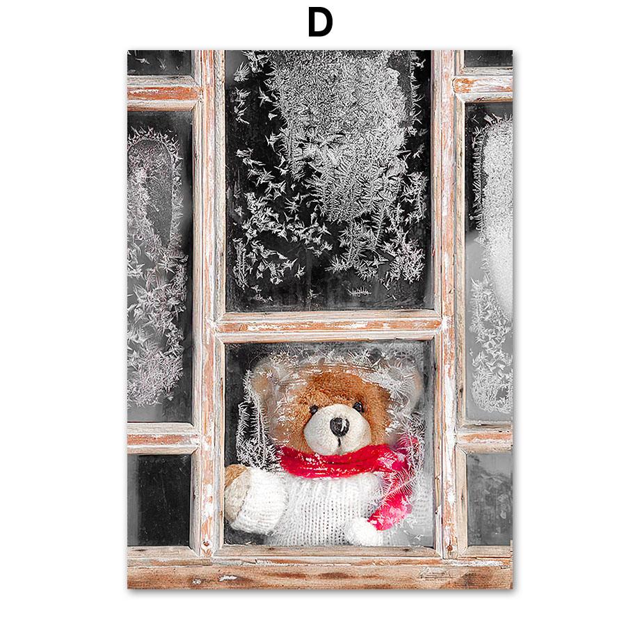 Snowboard Snømann Ekorn Hjort Snø Landskap Veggkunst Lerretsmaleri Plakater og utskrifter Veggbilder til stuedekor