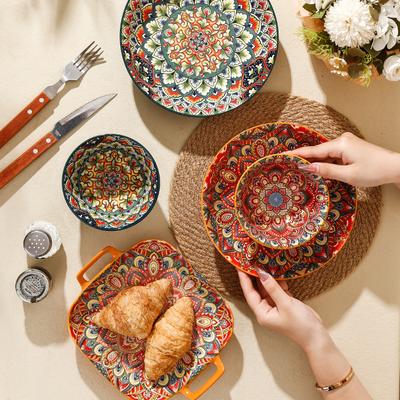 Vaisselle en Céramique Bohème Qualification FCM Rétro Assiette Binaurale Bol à Riz Assiette à Légumes Combinaison de Grande Valeur