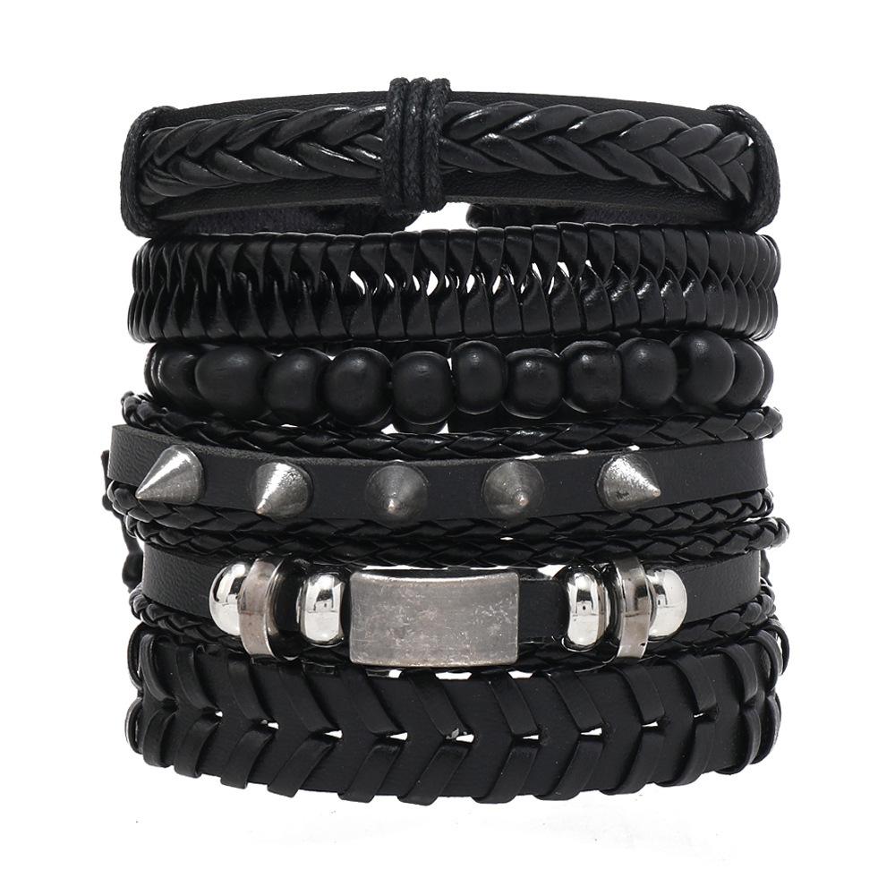 Alloy Men's Bracelet, Multi-layered Leather Skull Bangle, Viking Bracelet